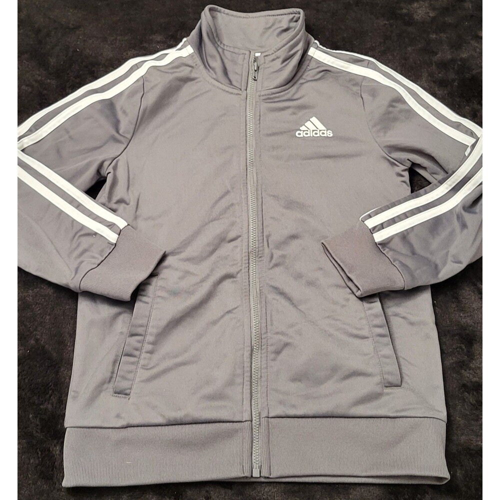 Kids Boys Youth Adidas Three Stripe Full Zip Up Jacket Gray Size 7